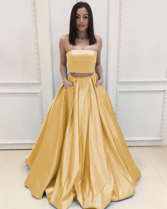 Two Piece Prom Dresses Long Yellow Chic Prom Dress    cg22319