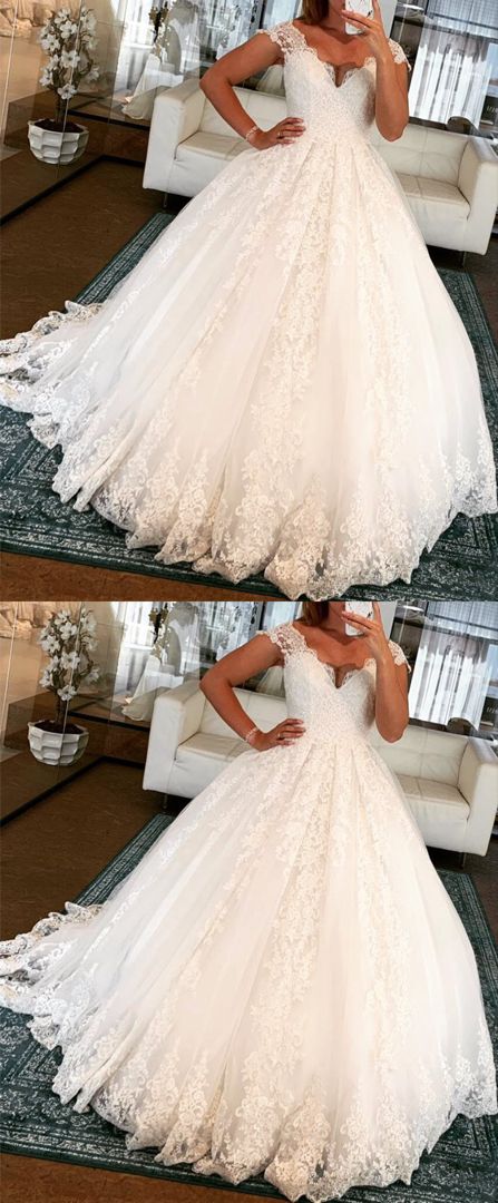 Off the shoulder lace wedding dress ball gown v neck bridal dresses vintage style Prom Dresses     cg22355