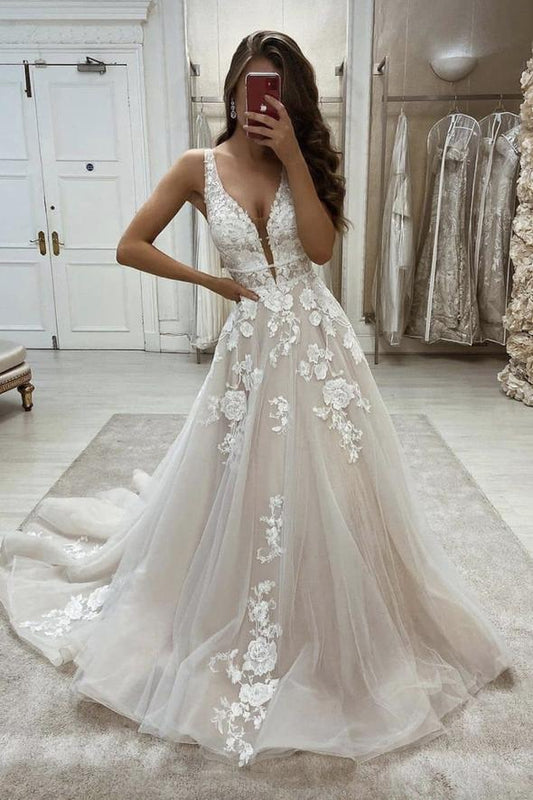 Stylish v neck lace long A line prom dress evening dress    cg22372