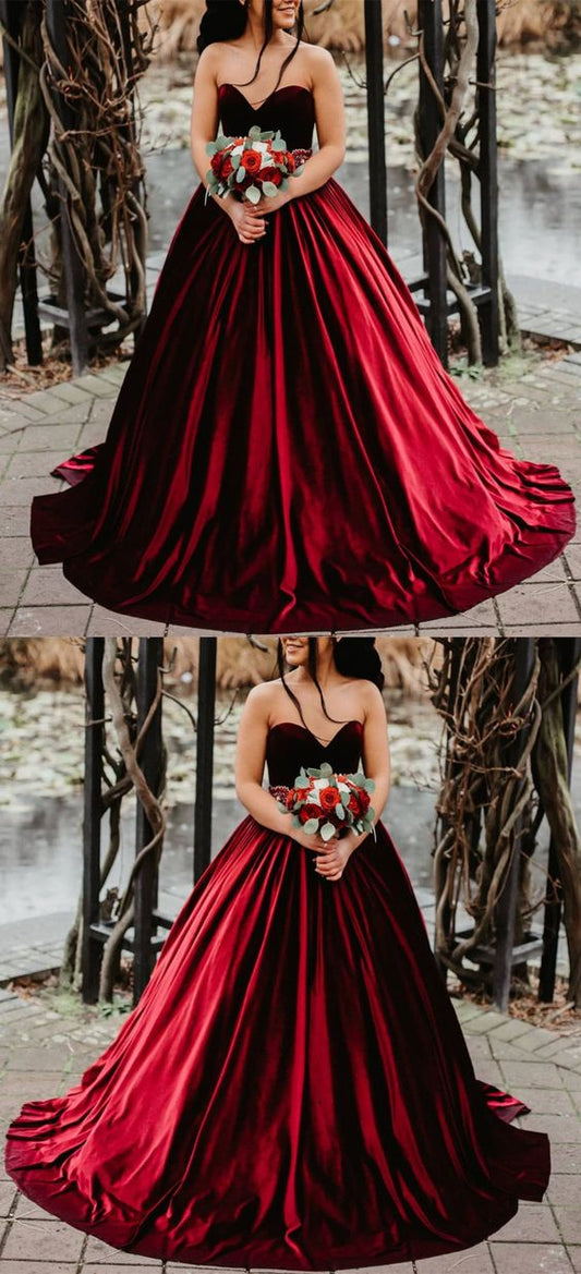 Burgundy Velvet Wedding Dress Sweetheart Corset Ball Gown For Winter Weddings Prom Dress    cg22407