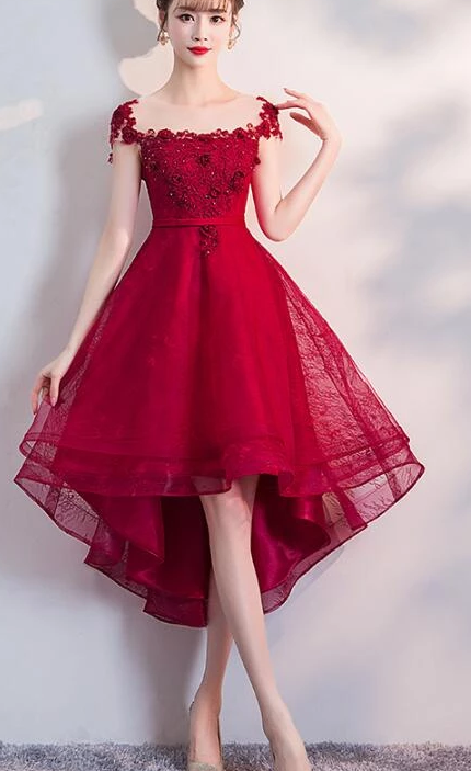 Beautiful Red Cap Sleeves High Waist Party Dress, Red Homecoming Dress cg2244