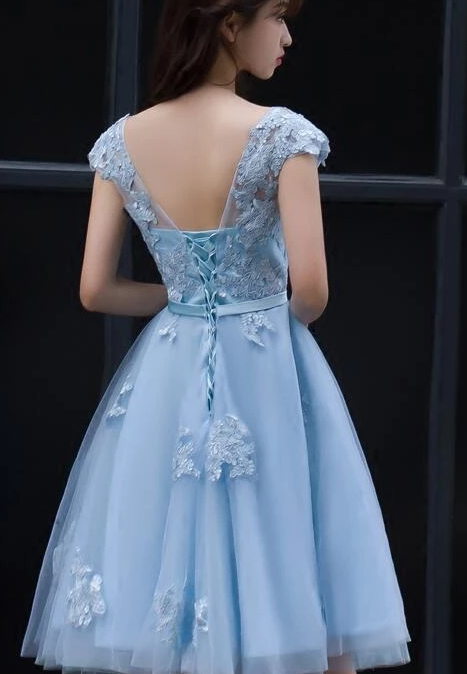 Cute Blue Homecoming Dress, Lovely Knee Length Party Dress cg2245