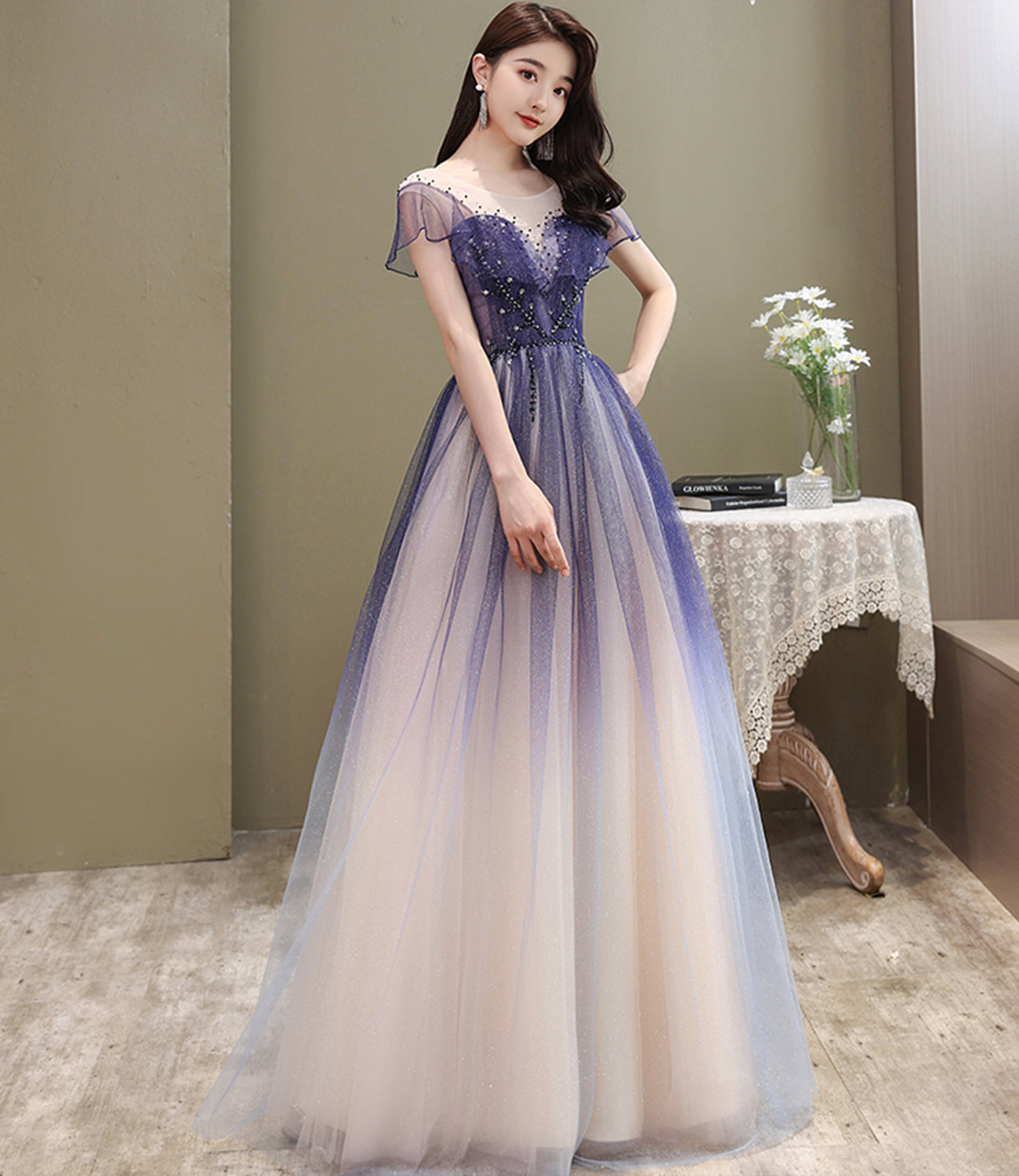 CUTE TULLE LONG A LINE PROM DRESS CUTE EVENING DRESS    cg22458