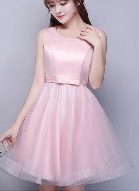 Lovely Pink And Satin Knee Length Formal Dress, Cute homecoming Dress 2019 cg2248