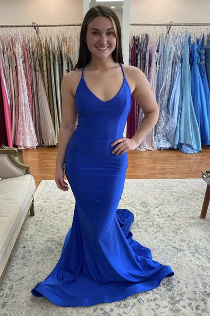 Blue long v neck prom dress mermaid evening dress    cg22520