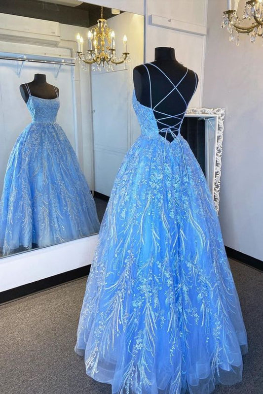 Elegant Straps Blue Appliqued Formal Dress prom dress, evening dress    cg22551