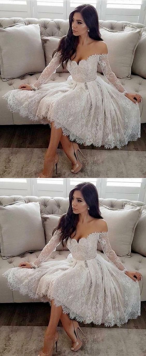 A-Line Off-the-Shoulder Long Sleeves Homecoming  Dress cg226