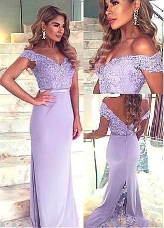 Fabulous Tulle & Chiffon Off-the-shoulder Neckline Sheath Formal Prom Dresses With Beaded Lace Appliques    cg22611