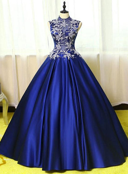 Royal Blue Satin Long Party Dress, Blue Formal Gowns, Prom Gowns    cg22667