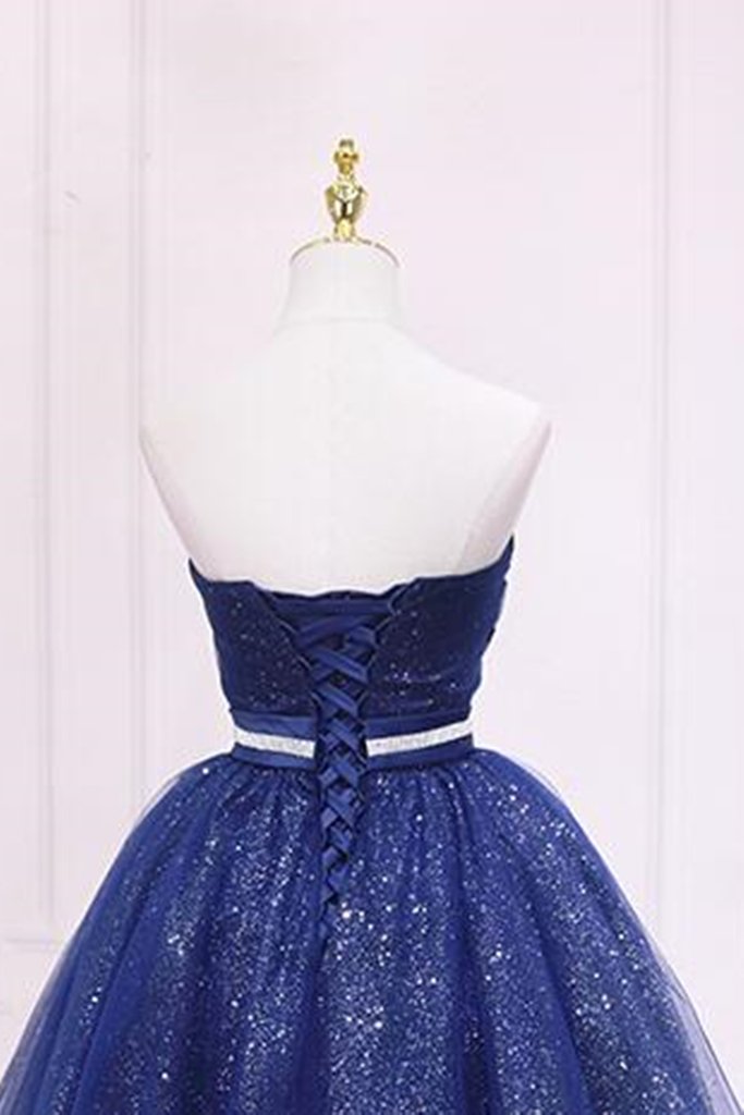 Homecoming Dress with Belt, Sparkly Blue Formal Evening Dress        cg22685