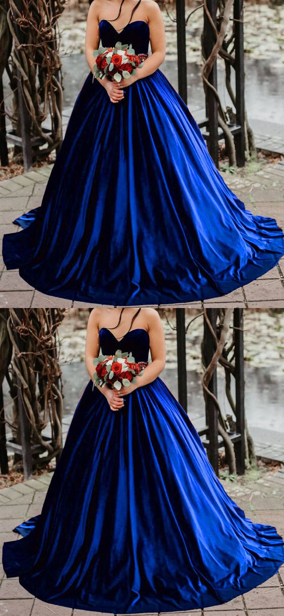 Royal Blue Velvet Wedding Dress Princess Ball Gown prom dress For Women    cg22701