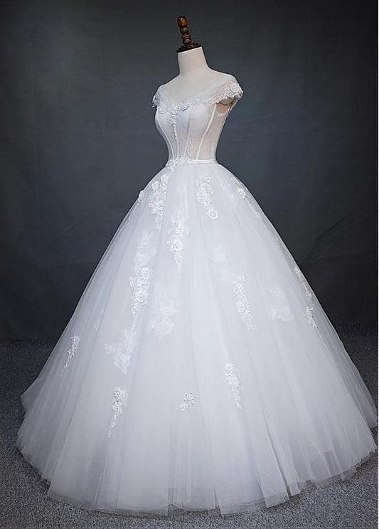 V-neck Neckline Ball Gown Wedding Prom Dress With Beaded Lace Appliques     cg22705