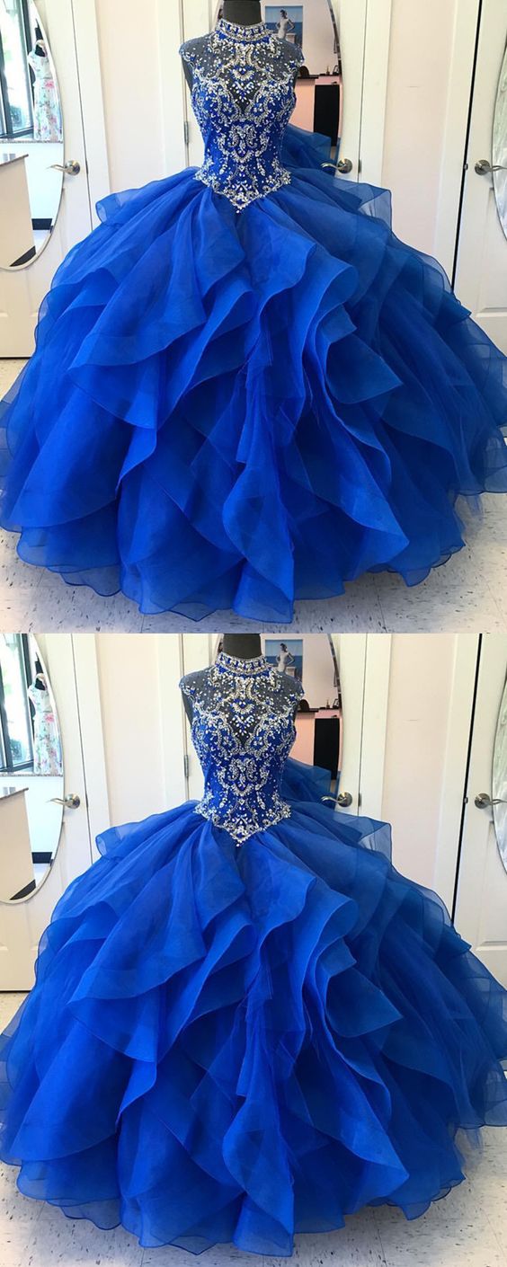 high neck quinceanera dresses,princess quinceanera dresses,royal blue quinceanera dresses,ball gown prom dresses  cg2271