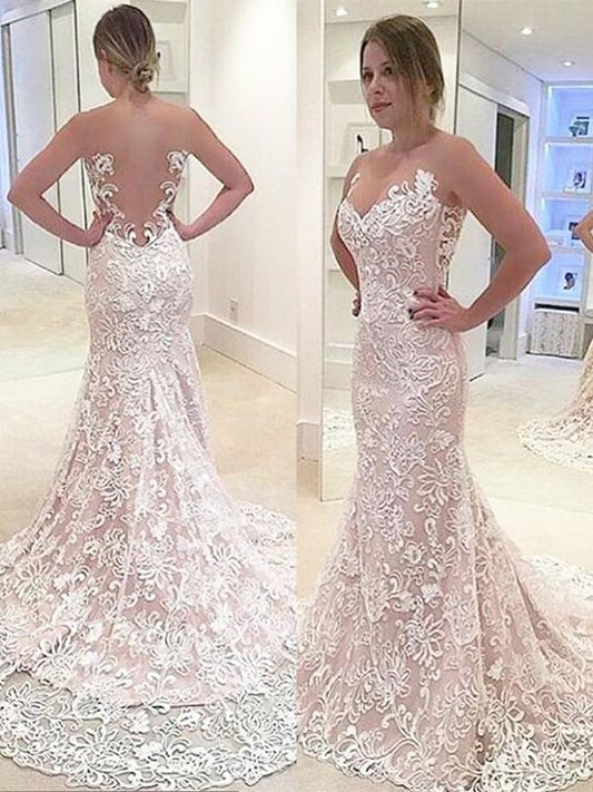 Mermaid Lace Sleeveless Sweetheart Sweep/Brush Train Prom Dresses     cg22717