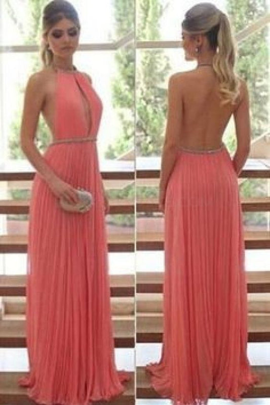 Sexy Halter Backless Chiffon Beaded Prom Formal Evening Party Dress cg2274