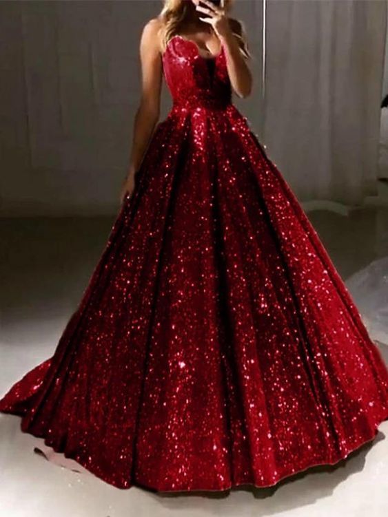 Chic Long Ball Gown V-neck Sequin Shiny Prom Dresses       cg22776