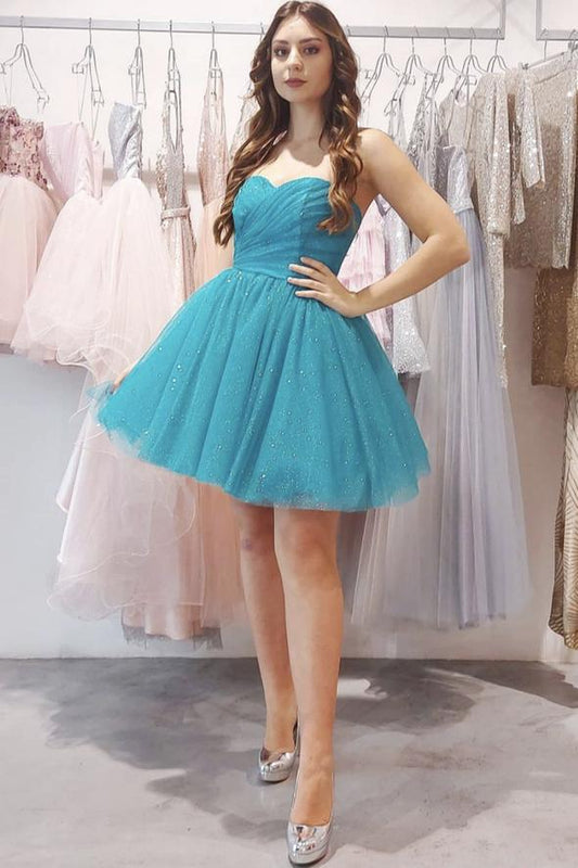 Blue tulle short A line Homecoming Dresses Simple A-Line Short Cocktail Dress     cg22784