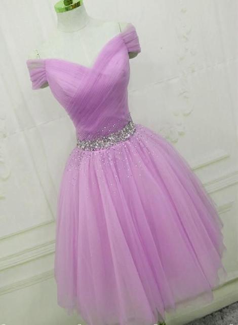 Light Purple Beaded Cute Tulle Homecoming Dress        cg22817