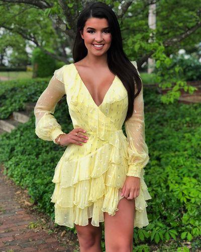 Long Sleeves Short Yellow Homecoming Dress       cg22868