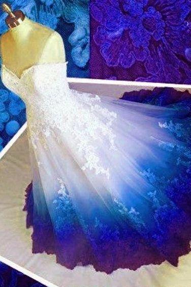 Ombre Prom Dress Sweetheart Ball Gown Lace Applique Long Prom Dresses      cg22916