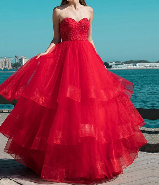 Glamorous Tulle Sweetheart Neckline Floor-length A-line Prom Dress With Beadings      cg22984