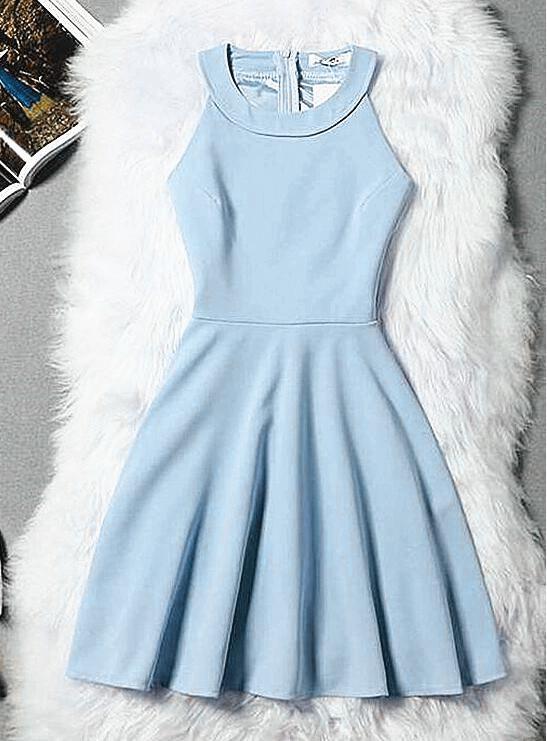 Beautiful Light Blue Short Halter Homecoming Dress       cg23000