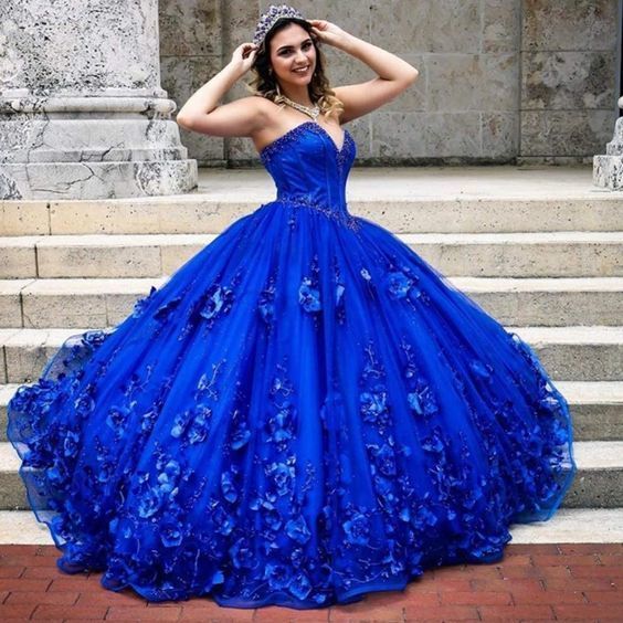 Royal Blue Quinceañera Flowers Corset Top Ball Gown prom dress       cg23074