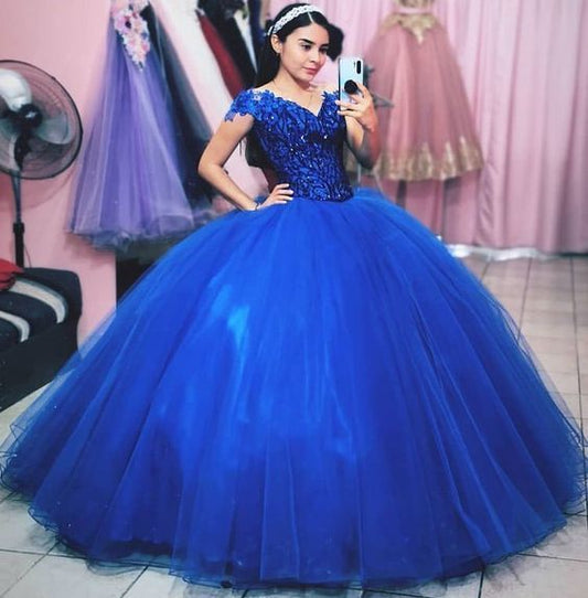 Off the Shoulder Royal Blue Prom Dresses Princess Dress       cg23075