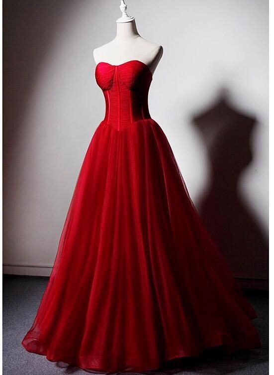 Red Sweetheart Tulle Ball Gown Floor Length Formal Dress, Red Tulle Evening Dress Party Dress Prom Dresses Princess Dress       cg23076