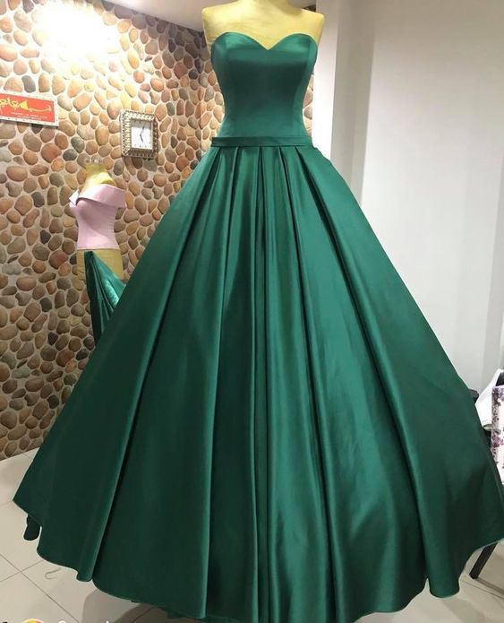 Simple green satin strapless floor length formal prom gown for bridal party   cg23115