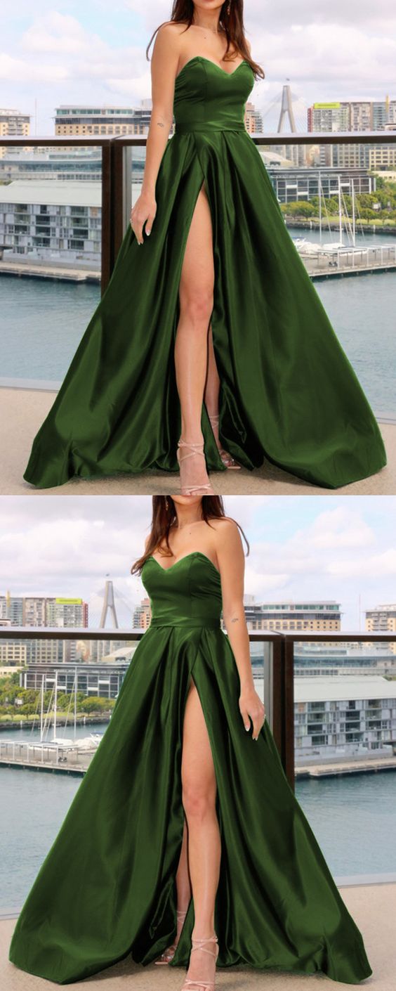 Long Olive Green Formal Satin prom Dresses For Bridesmaids     cg23118