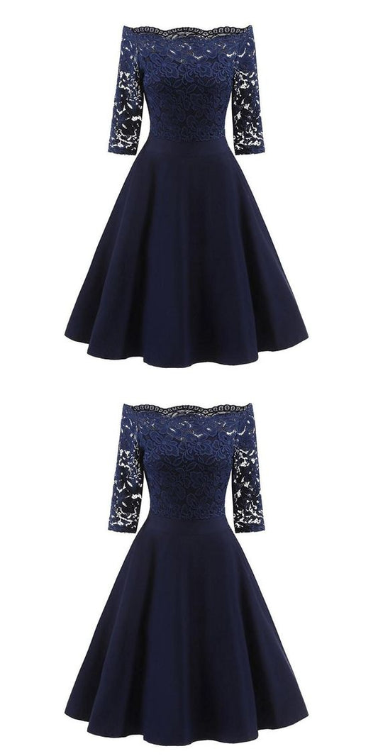 Perfect Navy Blue Homecoming Dress,Off The Shoulder Homecoming Dresses       cg23148