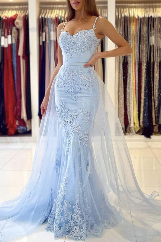 Blue lace long prom dress mermaid evening dress       cg23154