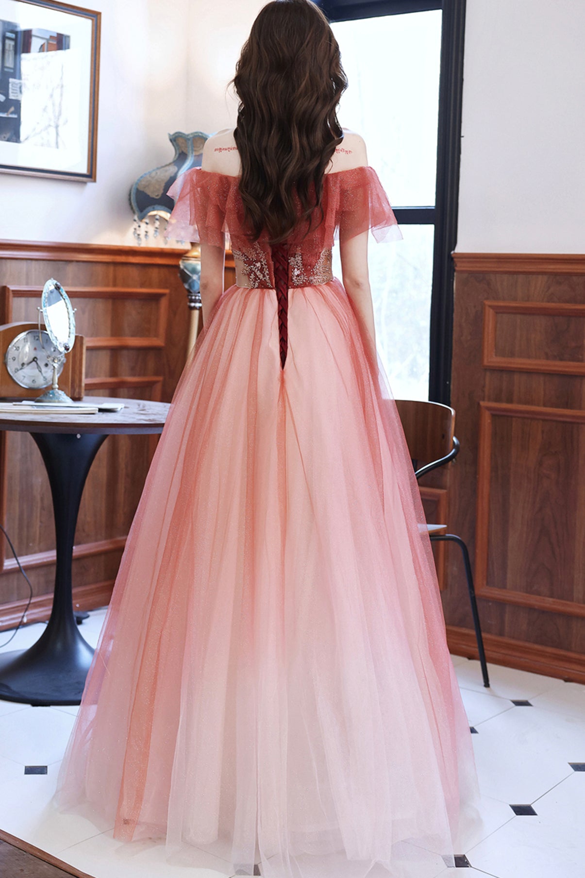 STYLISH TULLE LONG A LINE PROM DRESS EVENING DRESS       cg23306