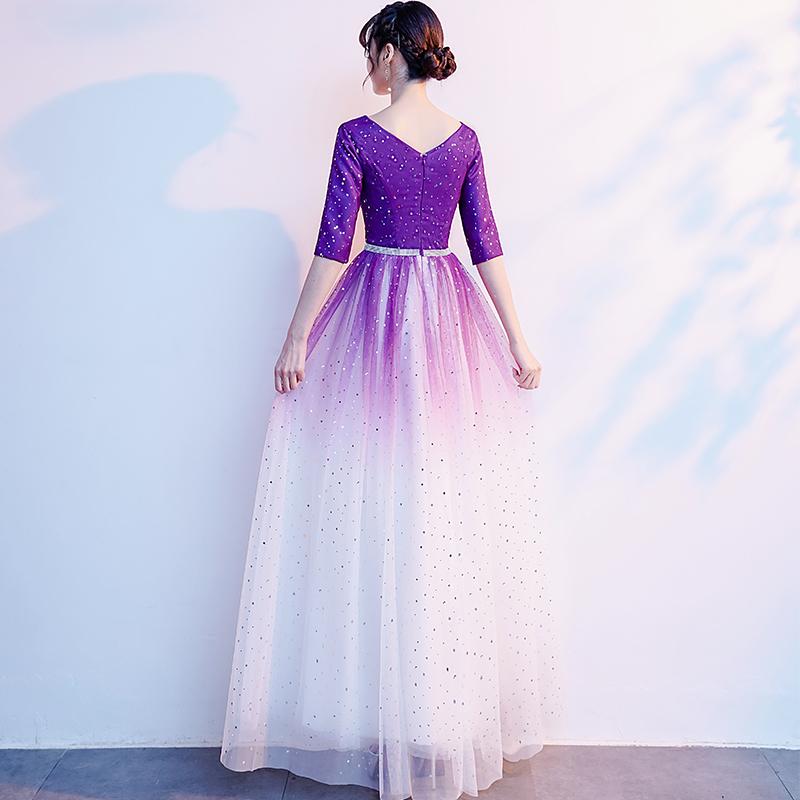 Gradient Purple And White V-Neckline Short Sleeves Party Dresses prom dress evening dress            cg23424