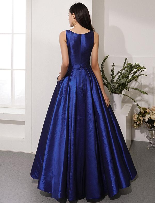 Classic Navy Blue Long Prom Dresses Round Neck Evening Party Dresses cg2346