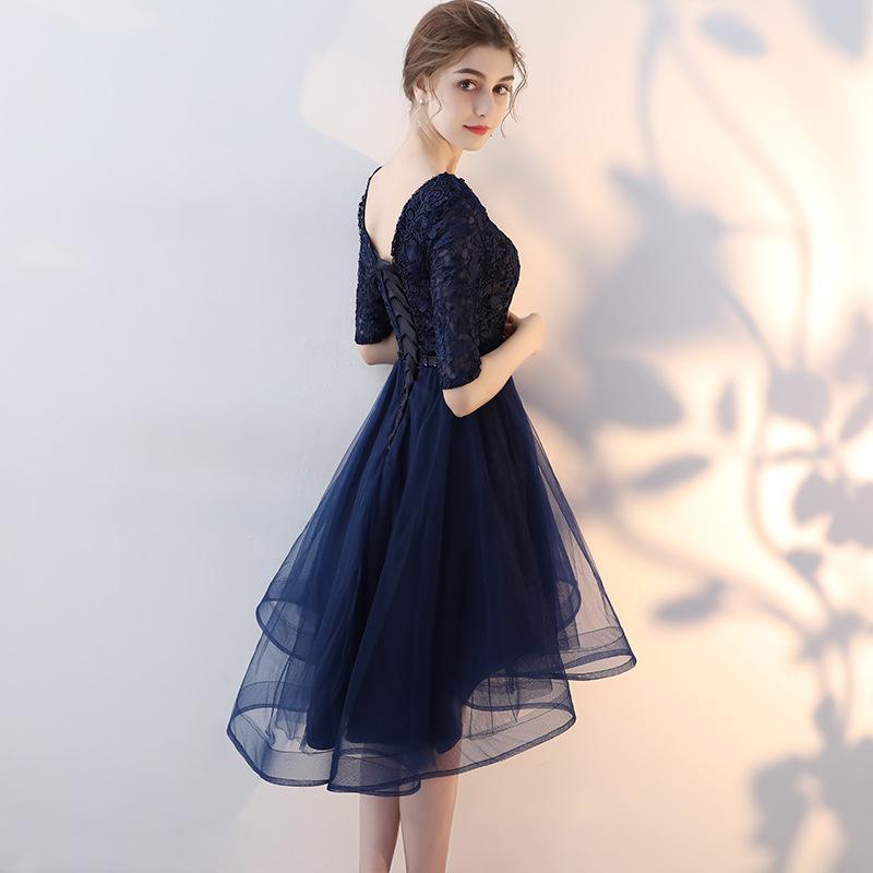 Navy Blue Lace And Tulle Short Sleeves Homecoming Dress Party Dress     cg23555