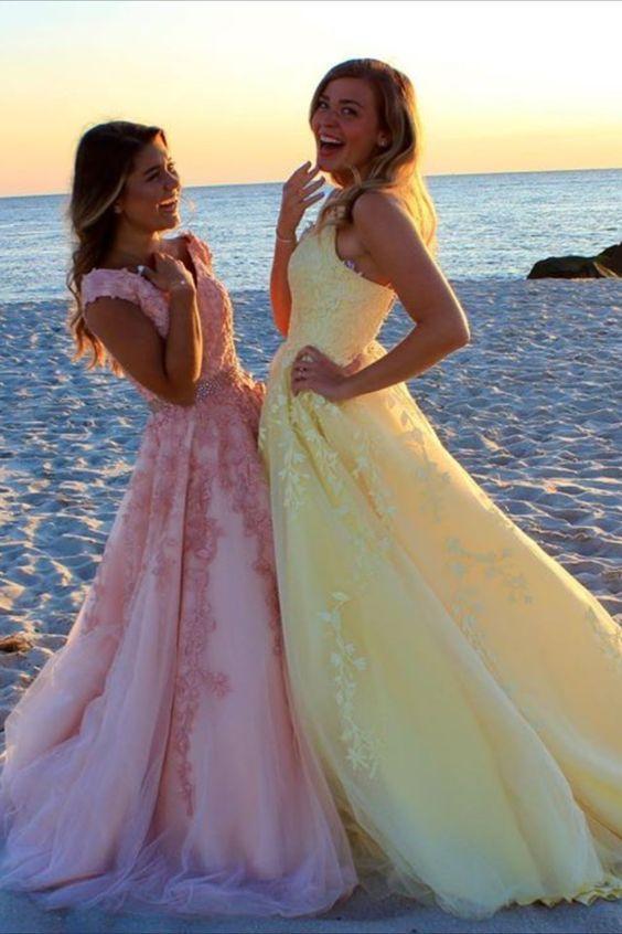 Elegant Pink Long Prom Dress with Lace Appliques         cg23743