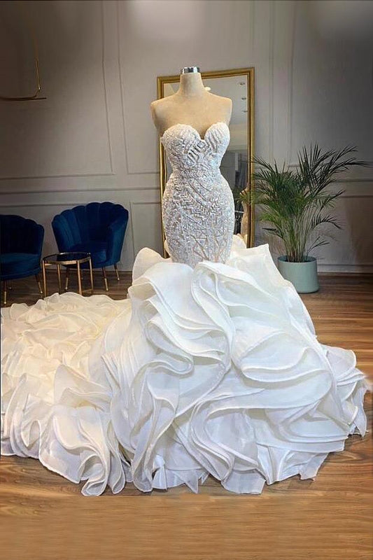 Elegant Sweetheart Lace Up Crystal Mermaid Wedding Dresses prom dresses         cg23775