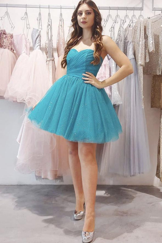 Blue tulle short A line homecoming dress fashion dress     cg24151