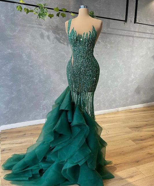 Green Long Prom Dress sexy evening gown        cg24199