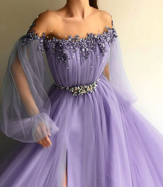 Prom Dresses with Puff Sleeves and Appliques      cg24256