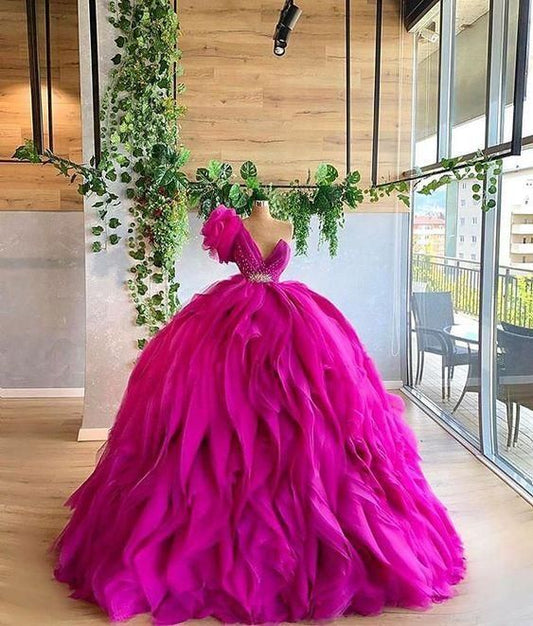 A Line Tulle Ball Gown Evening Dress Long Prom Dress      cg24402