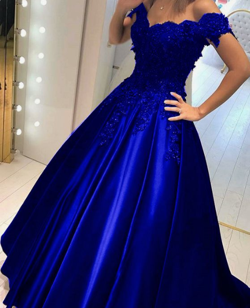 Royal blue prom dresses ball gowns lace off shoulder cg2467