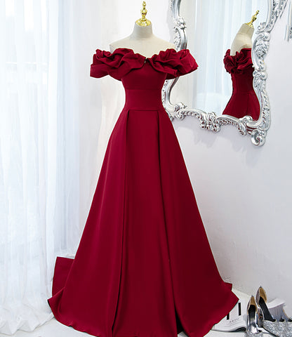 BURGUNDY OFF SHOULDER LONG A LINE PROM DRESS EVENING DRESS       cg24687