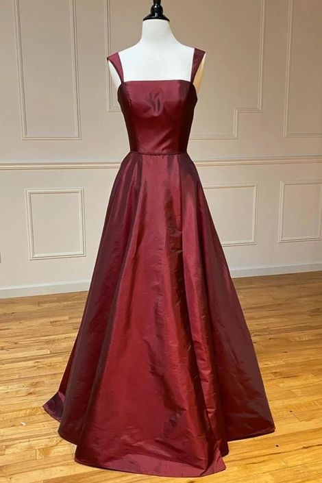 simple A-line burgundy long prom dress         cg24777