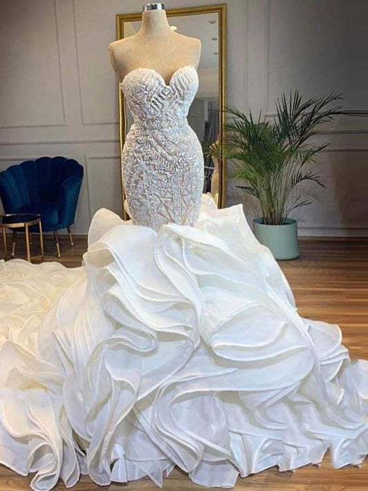 Elegant Sweetheart Lace Up Crystal Mermaid Wedding Dresses Prom Dress   cg24808