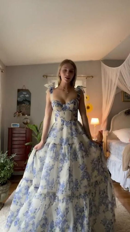 Beautiful Floral Print Chiffon Long Prom Dresses Evening Dress   cg24815