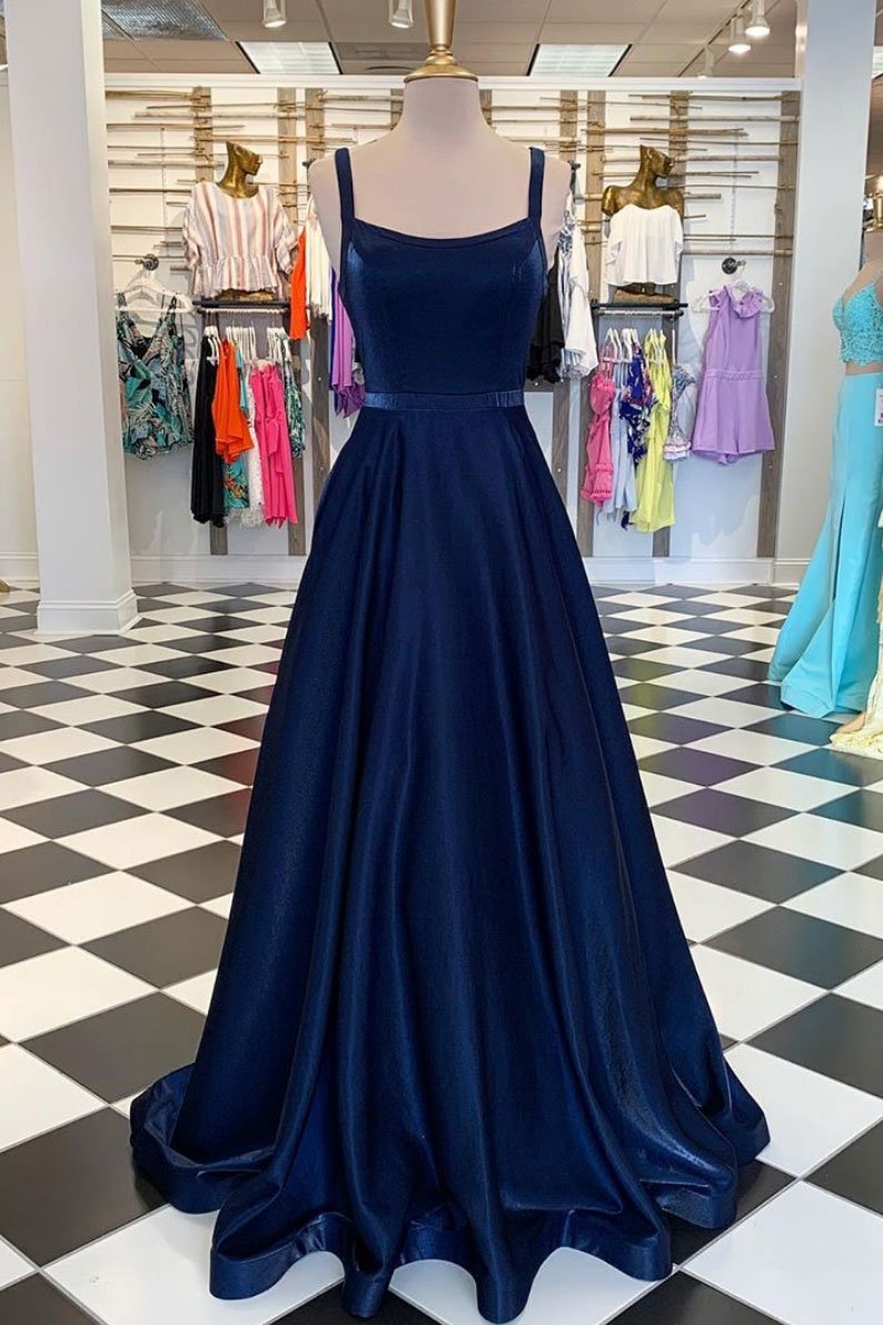 DARK BLUE LONG PROM DRESS, SIMPLE BLUE EVENING DRESS cg2490