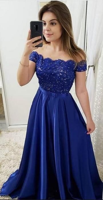 Off the Shoulder Short Sleeves Lace Fancy Prom Dresses Formal Evening Dress cg2519